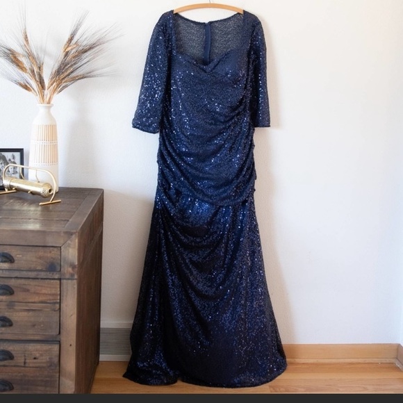 LA Femme Blue Sequin Gown - Picture 4 of 11